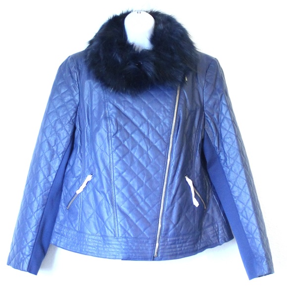 IMAN Jackets & Blazers - IMAN Leather Motorcycle Blue Jacket NWT